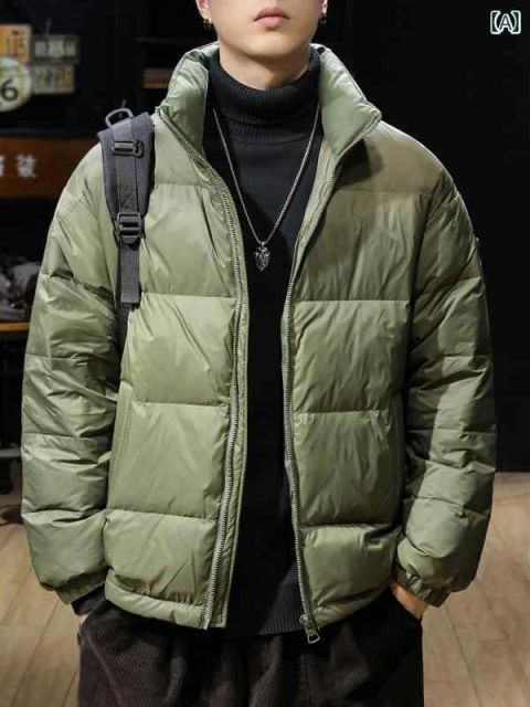 3XL 秋冬 コーデ メンズ 服 シンプル ファッション オシャレ 大人 かっこいい 大きいサイズ ストリート 紳士服 アメリカン レトロ スタンドカラー ダウン ジャケット ダック 暖かい ライト コットン ジャケット