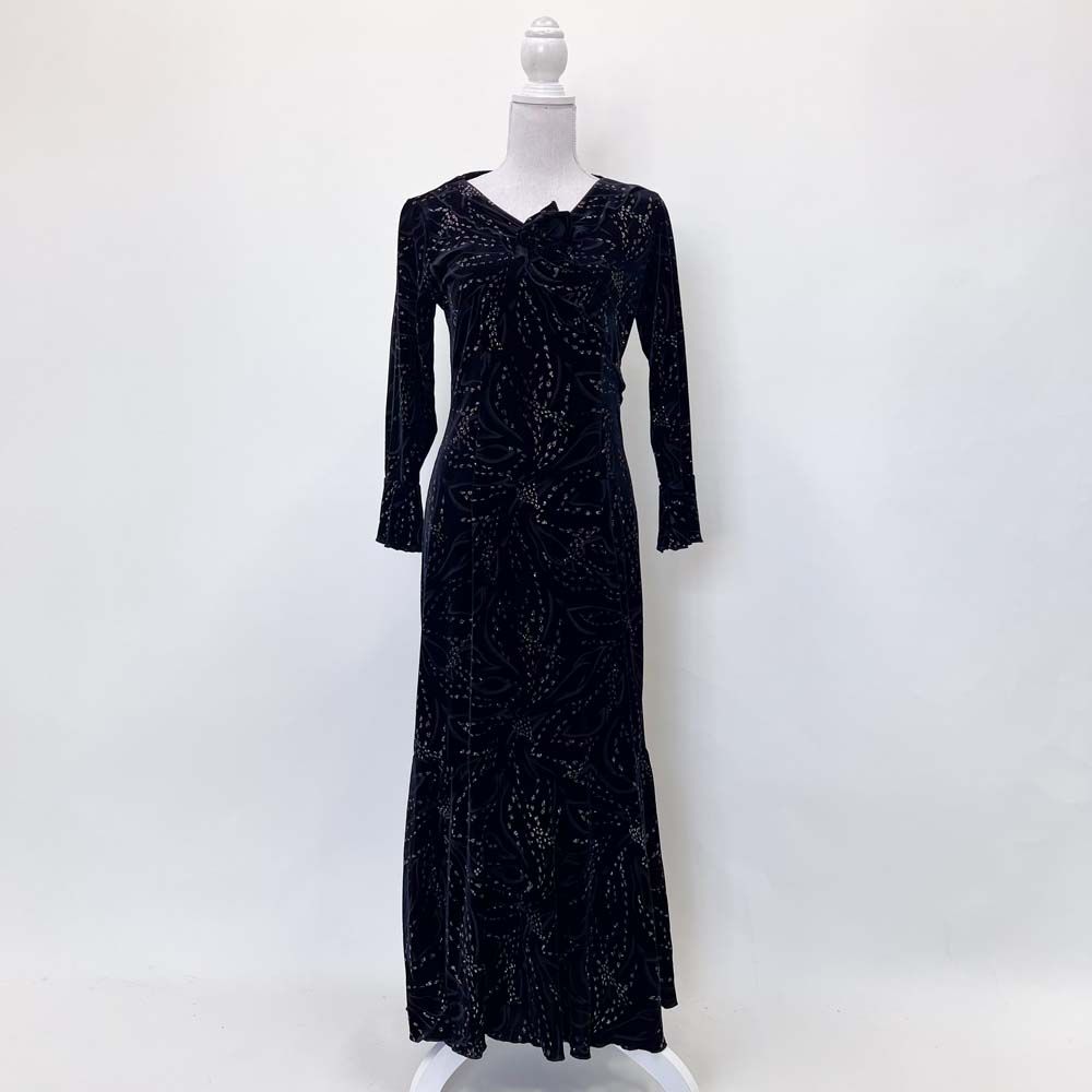 パーティードレス 中古 ロング丈 黒 ベルベット生地 KAJAK サイズ不明  