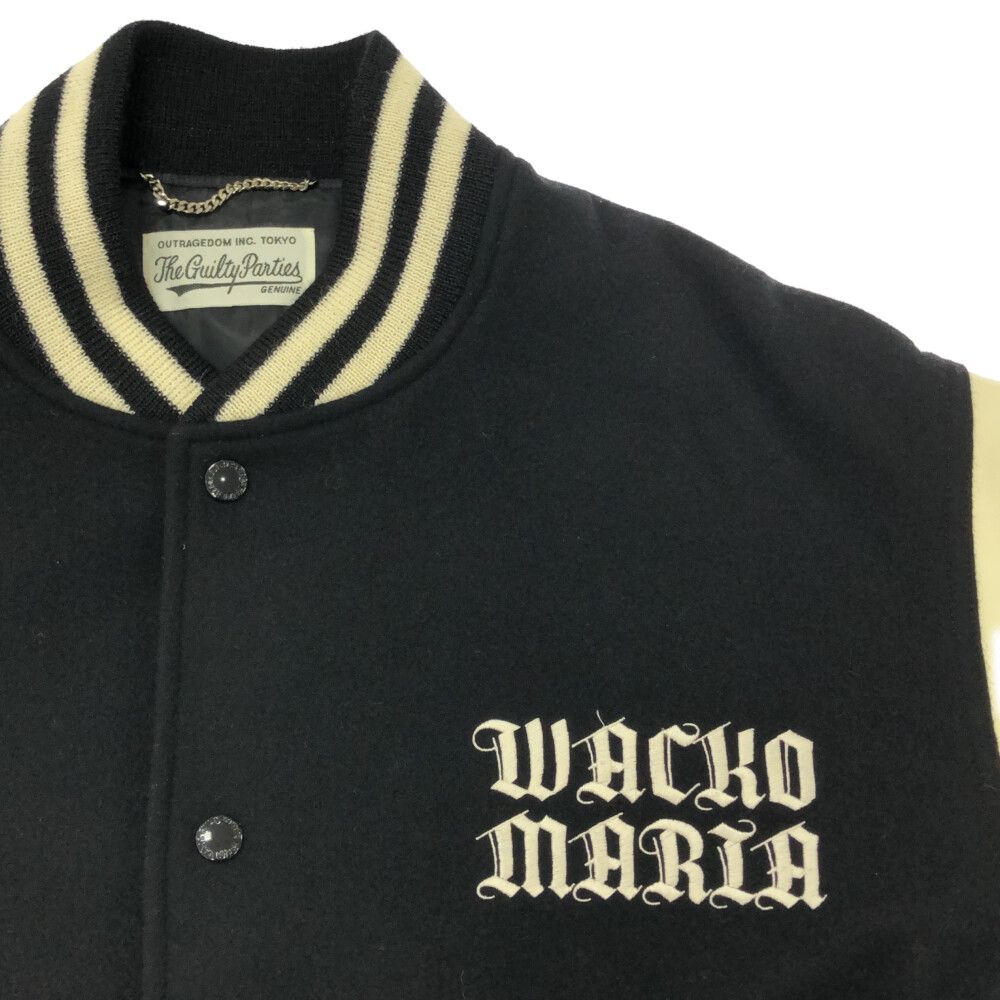 WACKO MARIA スタジャン ブラック/ホワイト　M ☆希少☆ワコマリア オールレザー スタジャン メンズM ブラック