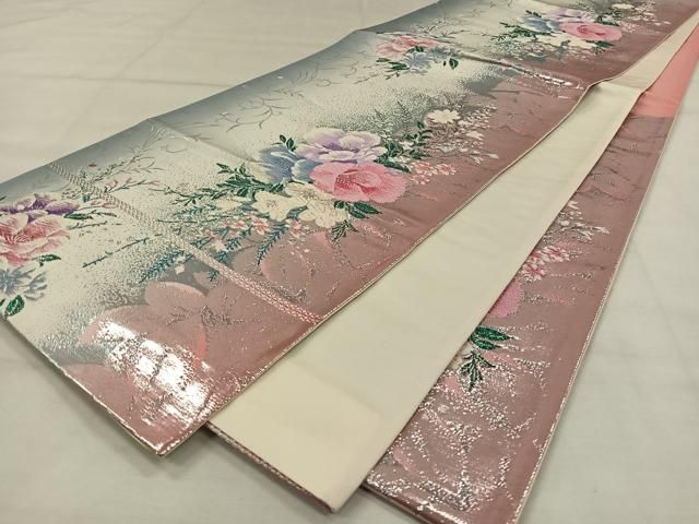 平和屋着物○佐賀錦 六通柄袋帯 唐織 飾花草花文 金糸