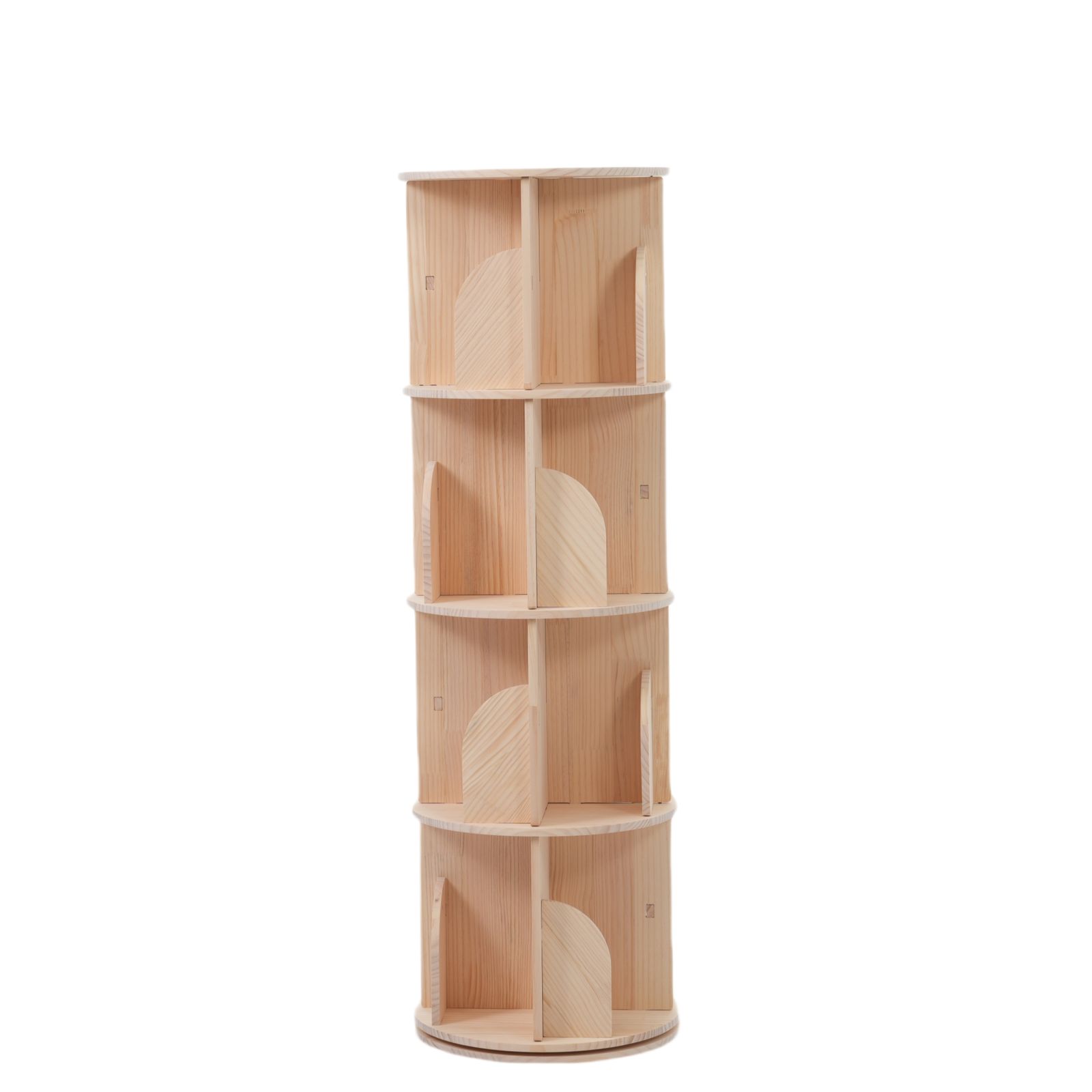 4段-回転盤タイプ】無垢材 回転式本棚 飾り棚 絵本棚 360°回転本棚