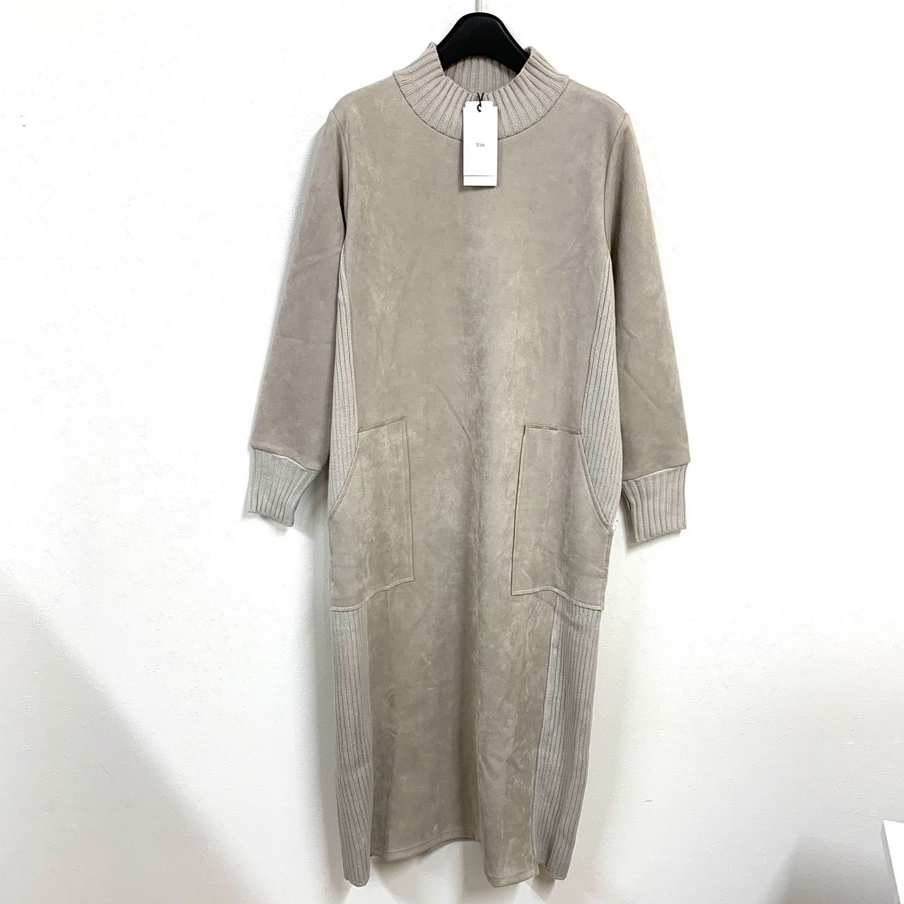 Vin】ヴァン/素材切替ハイネックロングワンピース/9号/未使用品 