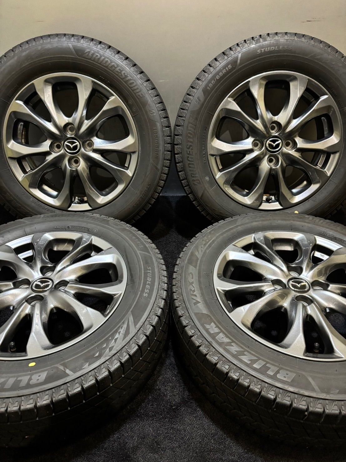 185|65R15 BRIDGESTONE|VRX3 23年製 マツダ DJ系 デミオ 純正 15インチ 5.5J 40 100 4H スタッドレス 4本 2-J445