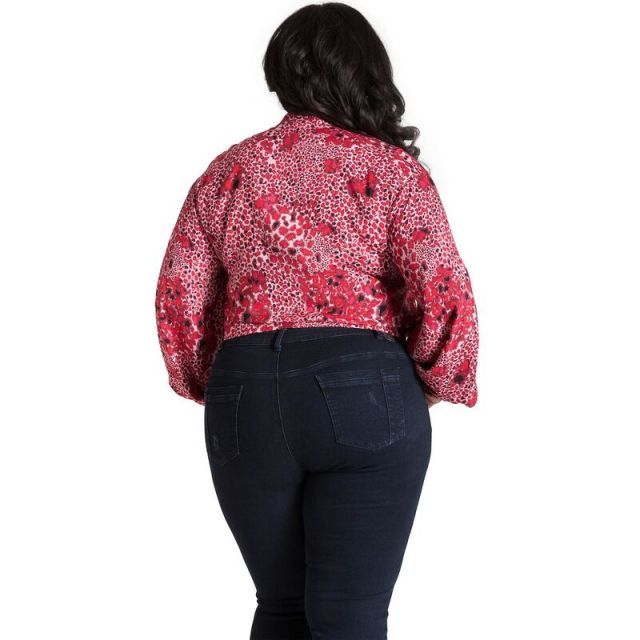 売れ筋商品|||ポエティックジャスティス カットソー トップス レディース Plus Size Leopard Print Puff Sleeve Blouse Red leopard 送料無料】 ポエティック ジャスティス レディース シャツ