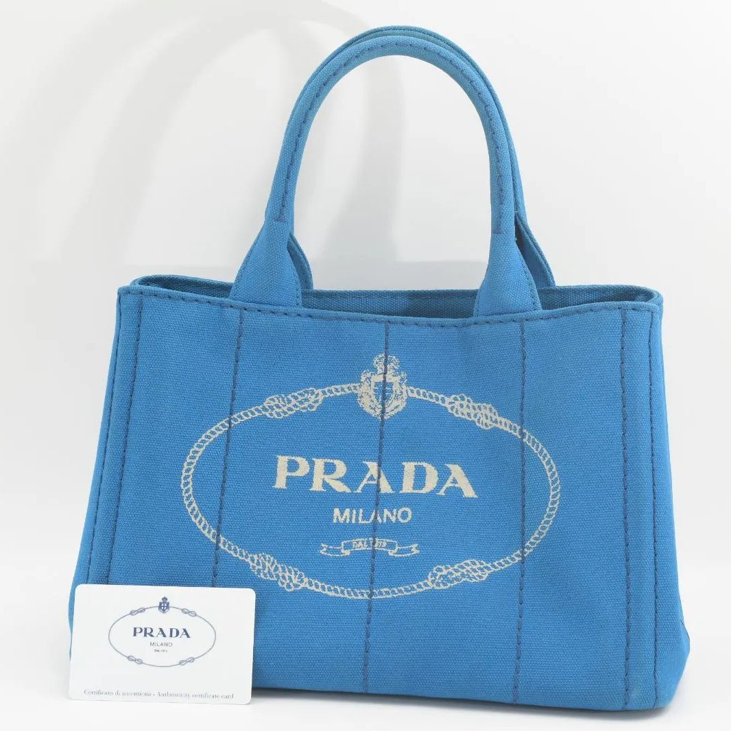 PRADA プラダ カナパ トートバッグ ハンドバッグ キャンバス地 ブルー ...