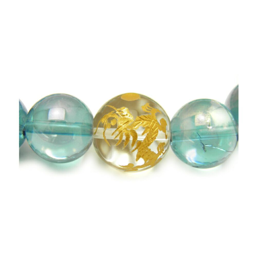 龍鳳凰 水晶 （龍）金＆（鳳凰）銀 彫刻 16mm アクアオーラ