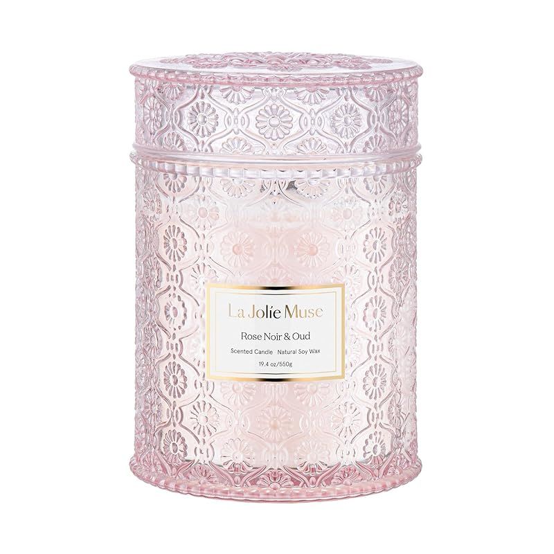 LA JOLIE MUSE アロマキャンドル ローズの香り 木の芯 ガラスの瓶 550g 90時間 ギフト プレゼント 0