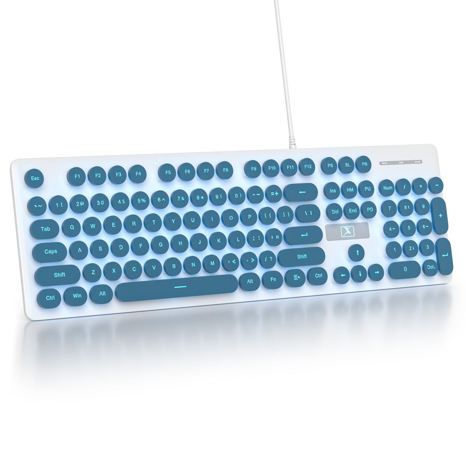 定番人気，爆買い 【迅速発送】Ussixchare 有線静音メンブレンキーボード、フルサイズ 104 キー レトロ パンク タイプライター、青色 LED バックライト付き、USB ウルトラスリムゲーミングキーボード ABS ラウンド キーボード本体