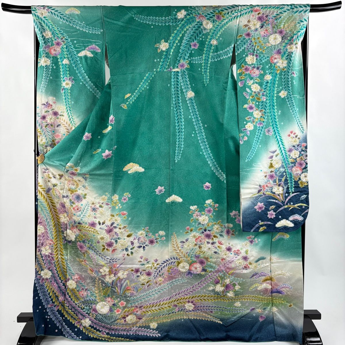 美品　辻が花　銀通し　辻ヶ花　ぼかし　緑　逸品　フルセット　振袖　振り袖 508z10〇作家物 銀通し 振袖 辻が花絞り染 緑〇美品 成人式 結婚式