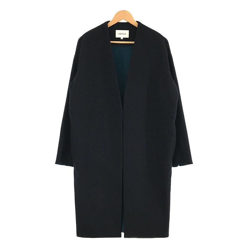 名品✨ENFOLD ウールリバー ノーカラーコート バイカラー ネイビー 38 美品】 ENFOLD / エンフォルド | ウール リバー バイカラー ノーカラー
