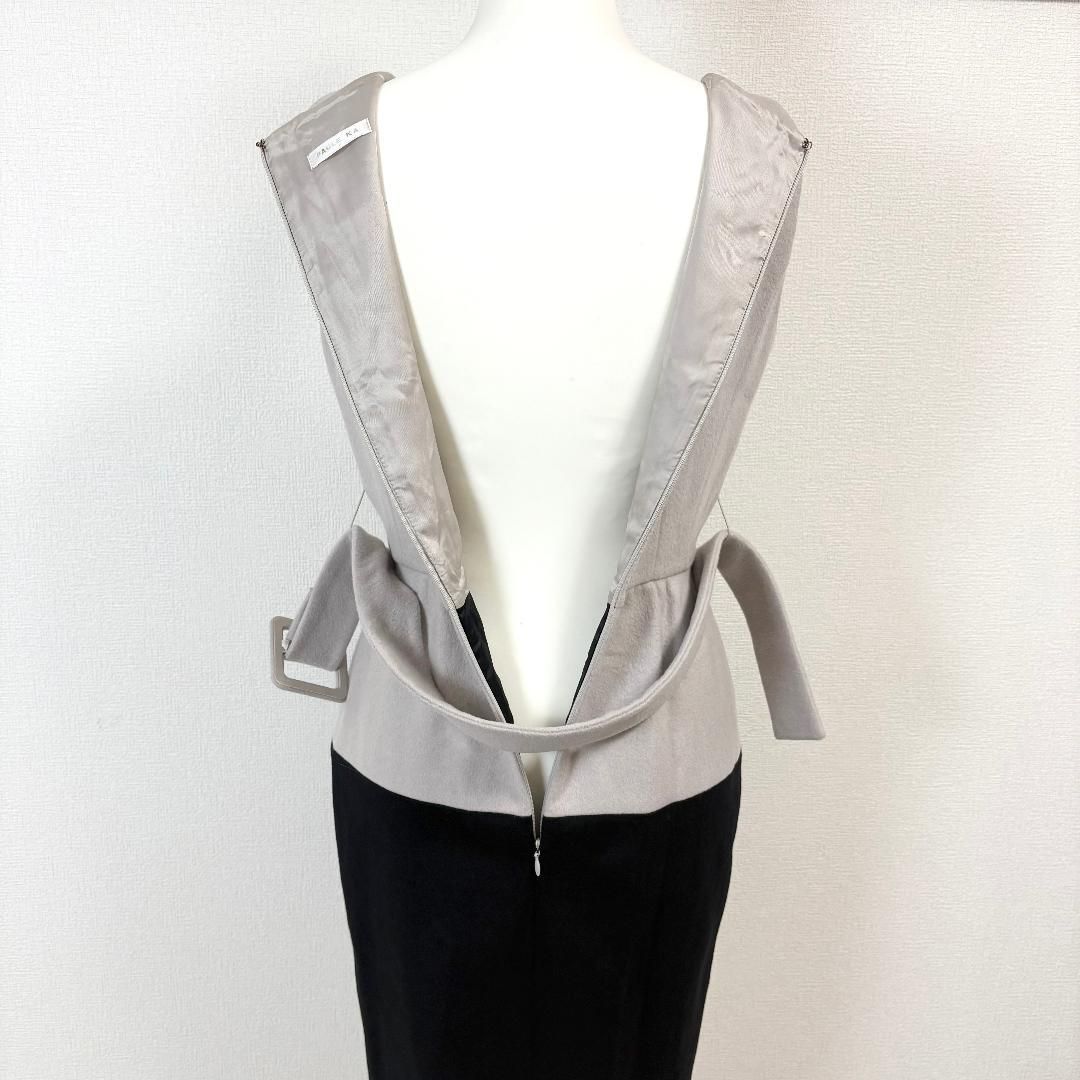 美品】 PAULE KA ノースリーブウールワンピース グレージュ×ブラック