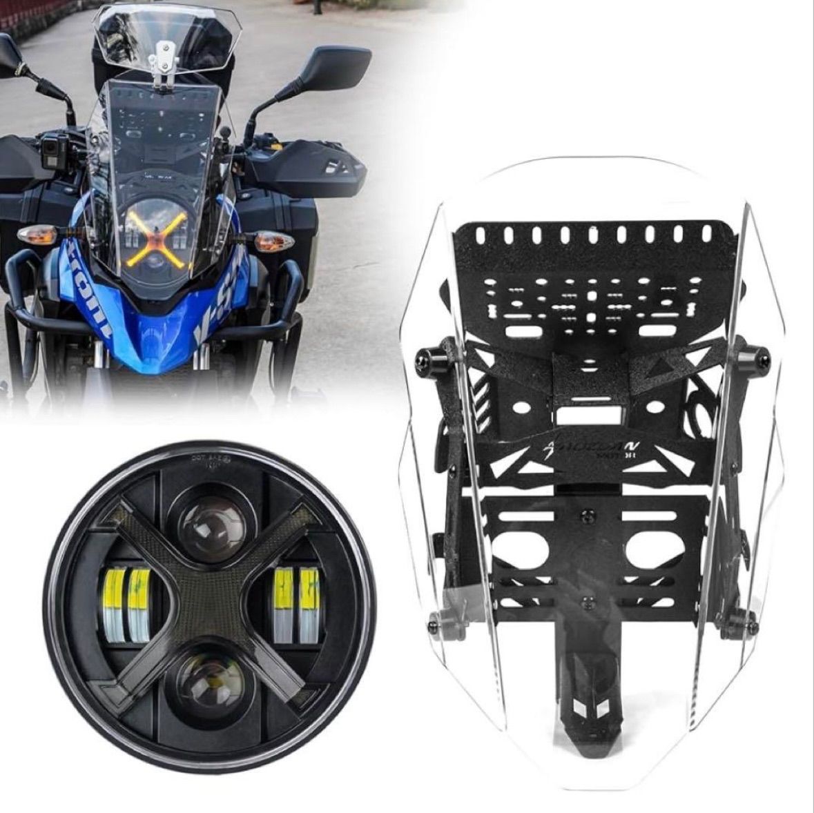 Vストローム250用 LED ヘッドライト 風防 拡張ラックキット