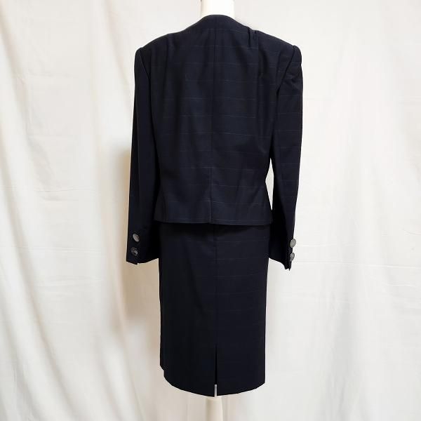 anc アクリス AKRIS スカートスーツ 42 濃紺 ダブルボタン ツーピース
