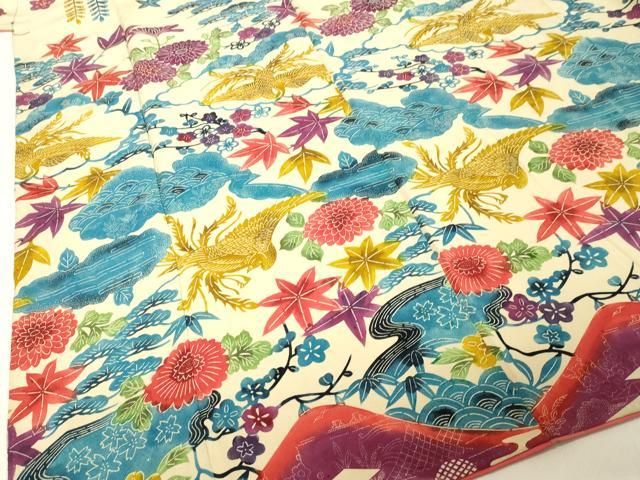 平和屋着物○豪華振袖 型染め 雲取り花鳥文 三越扱い 正絹 逸品 DAAV8630tw