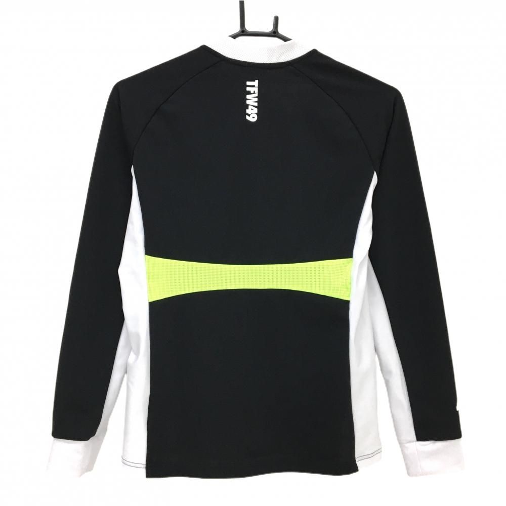 TFW49 長袖ポロシャツ 黒×白 スタンド 一部メッシュ レディース M ゴルフウェア TFW49