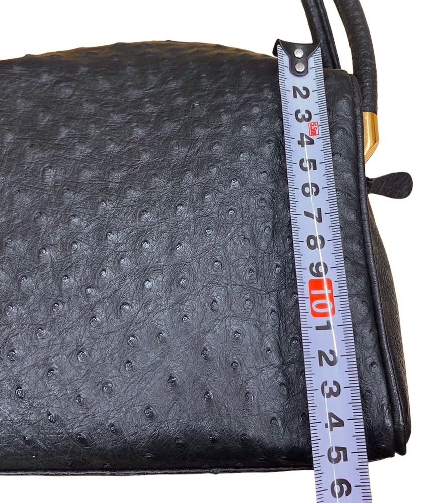美品】オーストリッチ OSTRICH 高級革 ハンドバッグ 黒 ブラック