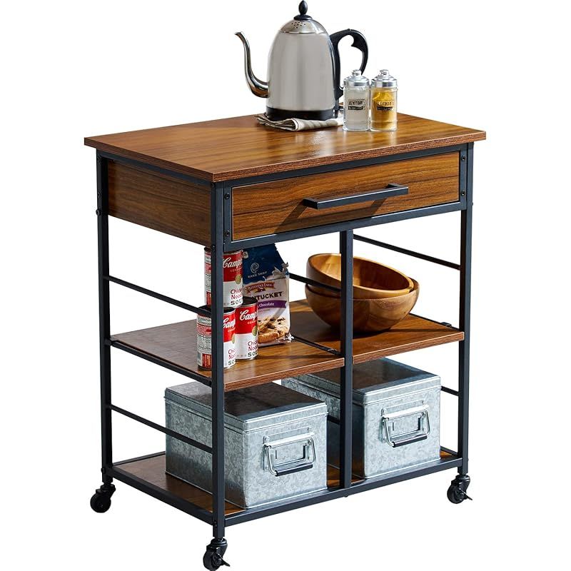 萩原 Hagihara キッチンワゴン ラック メラミン天板 キャスター 引き出し 可動棚 付き 幅60 ブラウン 1台 LW-4530BR 0