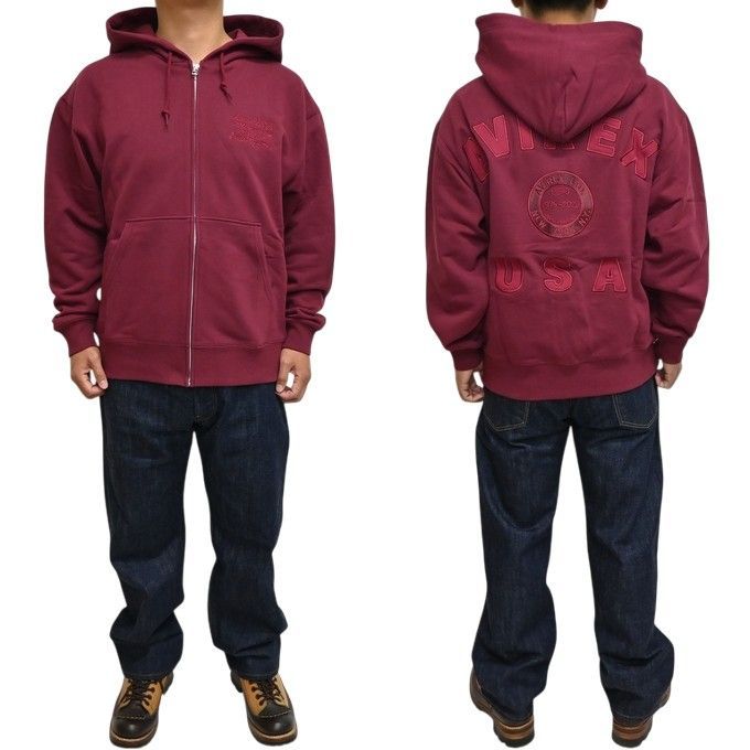 AVIREX アヴィレックス 783-5231006 エンジ色 50周年 バーシティ ロゴ ジップアップ パーカー フーディ スウェット アビレックス メンズ WWW_OLIVIERBERNSTEIN_COM