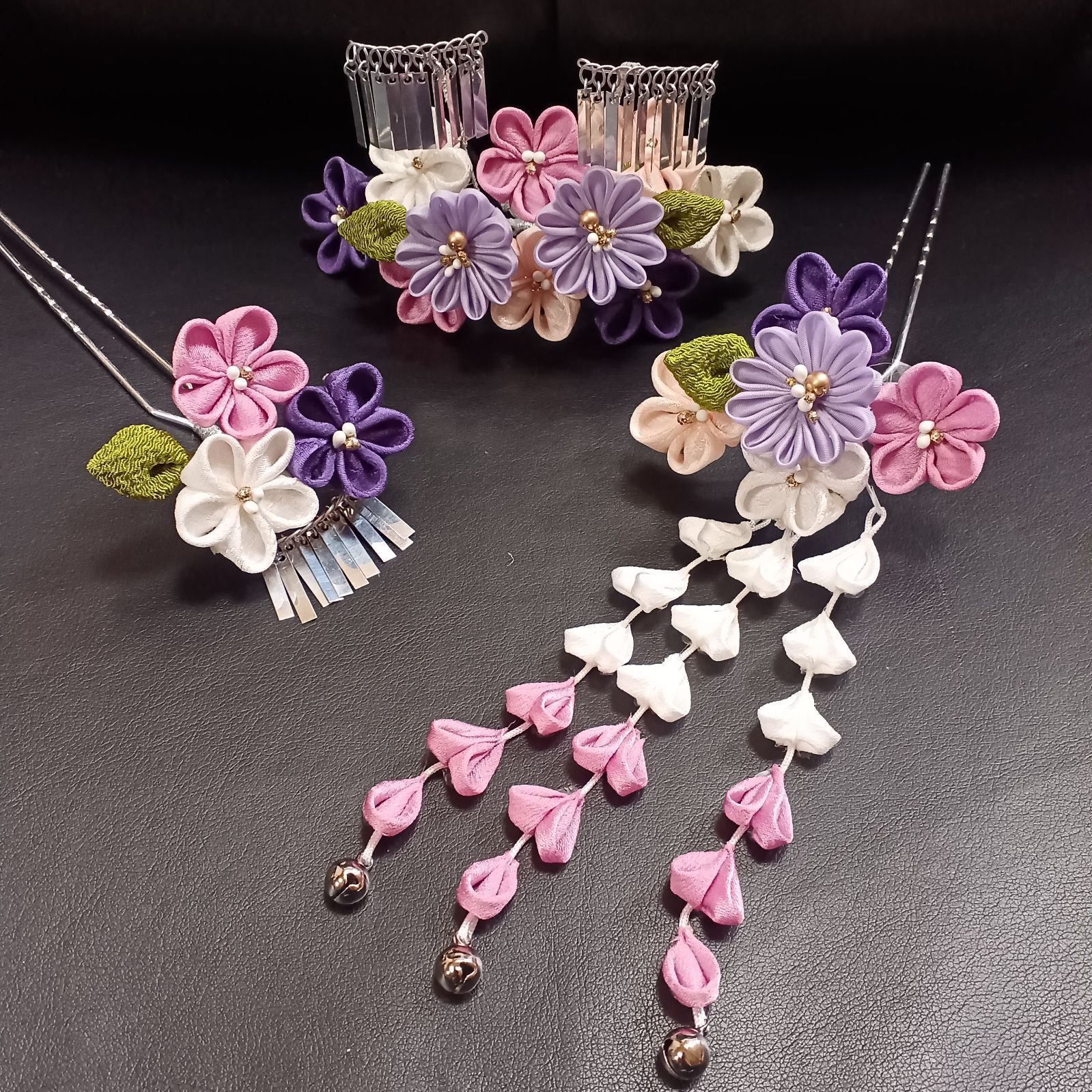 七五三 髪飾り 勝山かんざし 日本髪に最適 珍しいむらさき系 つまみ細工髪飾り