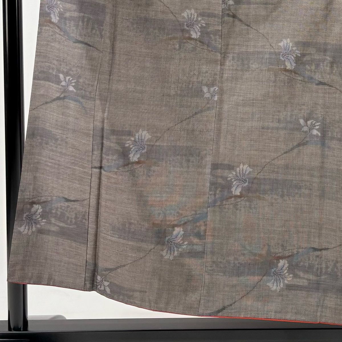 紬 身丈155.5cm 裄丈62.5cm S 袷 枝花 霞 茶紫 正絹 秀品