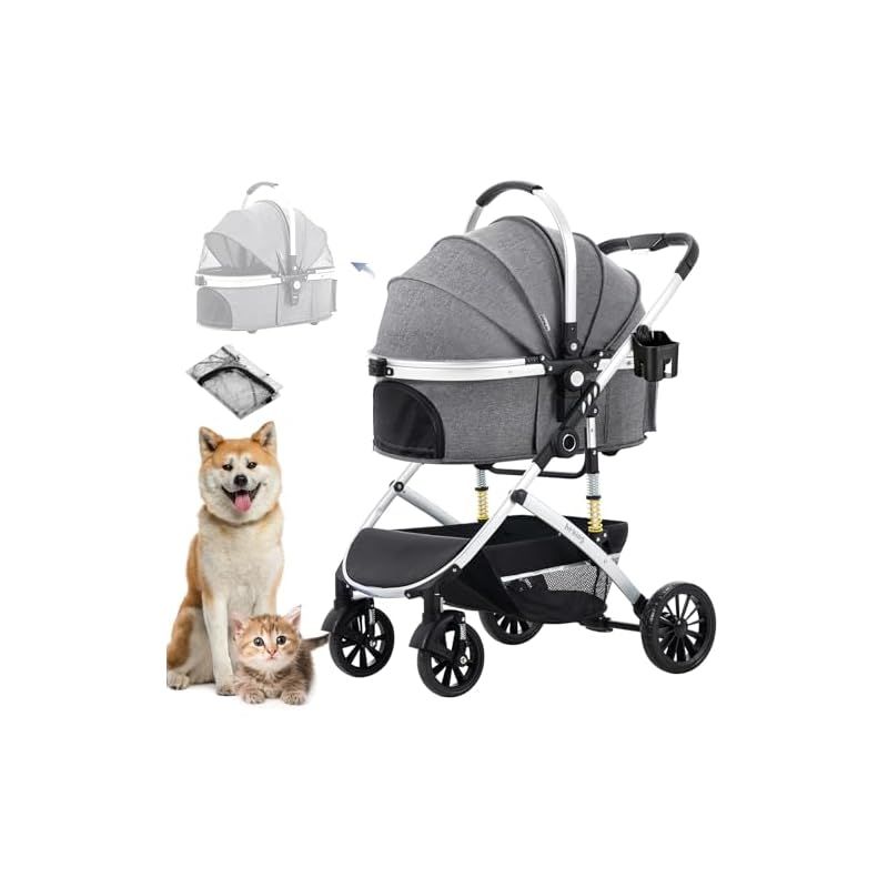 LPOTIUS ペットカート 分離型 折りたたみ 3way 犬用ベビーカー 両対面式 ペットキャリー 中型犬 猫犬兼用 多頭飼い対応 ペットバギー 4輪 前輪360°回転 後輪ブレーキ付 組み立て簡単 お出かけ 介護用 猫カート 犬バギー 耐荷重20KG 0