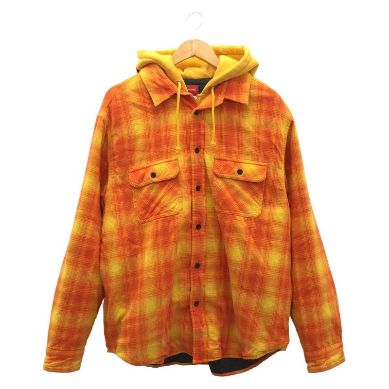SUPREME 21AW HOODED FLANNEL ZIP UP SHIRT L イエロー シュプリーム 66
