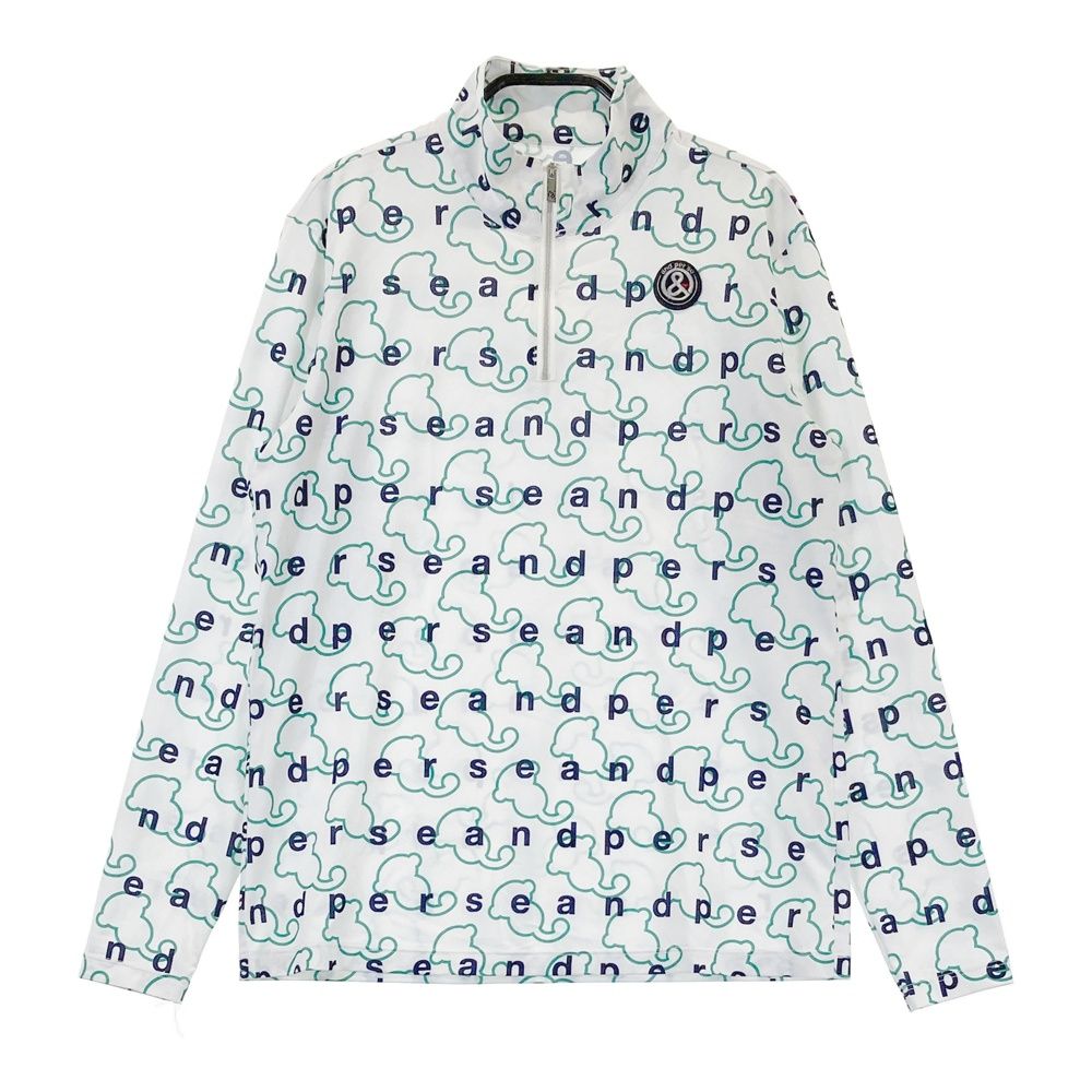 サイズ M AND PER SE アンパスィ モデル ハーフジップ長袖Tシャツ 総柄 ホワイト系 240101534186 ゴルフウェア レディース ストスト