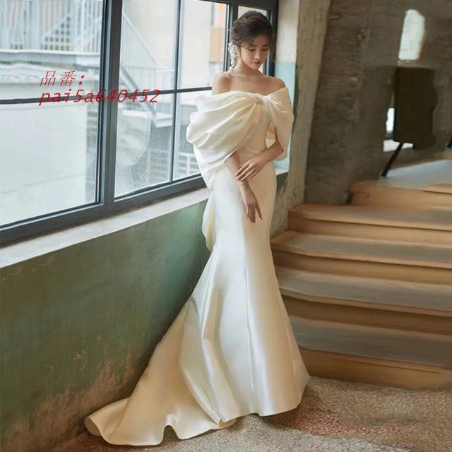 ウェディングドレス マーメイド オフショルダー ウェディングドレス 大きいサイズ 3L フォトウェディング 前撮り ウェディングドレス シンプル 二次会 袖あり pai5a640452