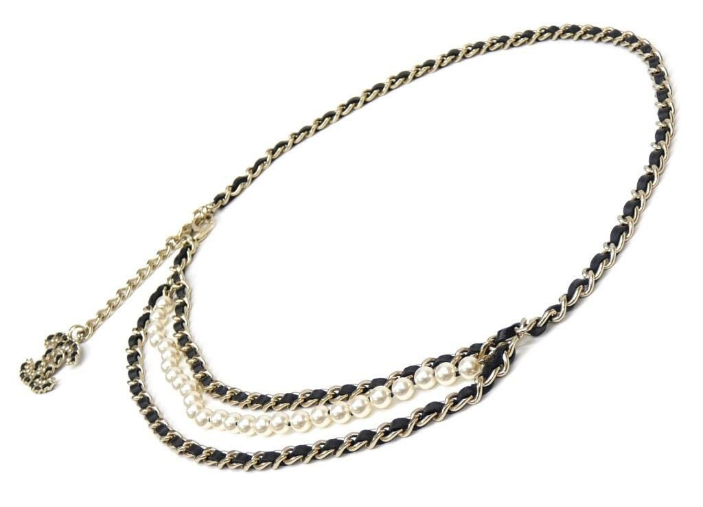 シャネル CHANEL チェーンベルト フェイクパール ココマーク B20C 黒