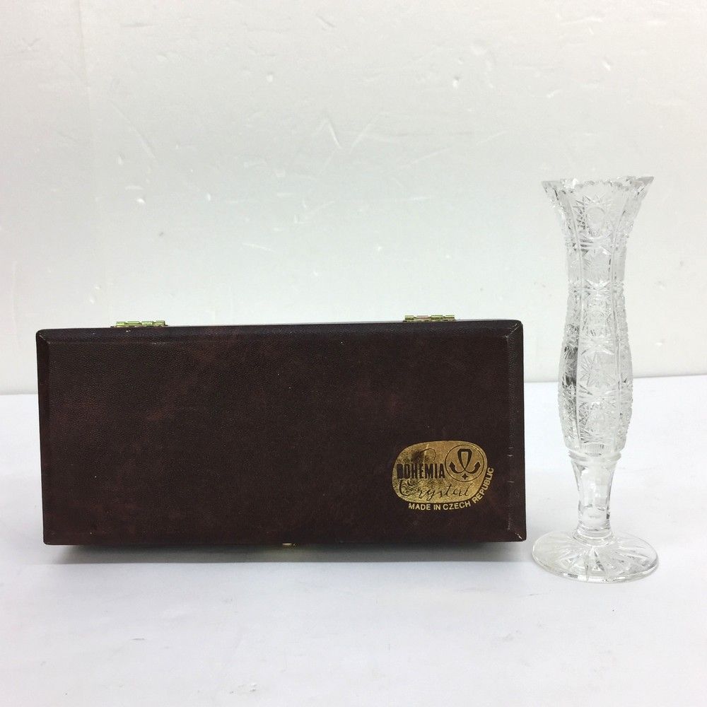 【新品・未使用】BOHEMIAガラス 花瓶 木製ボックス付き BOHEMIA ボヘミア 花瓶 グラス花瓶 一輪挿し インテリア ガラス 木箱