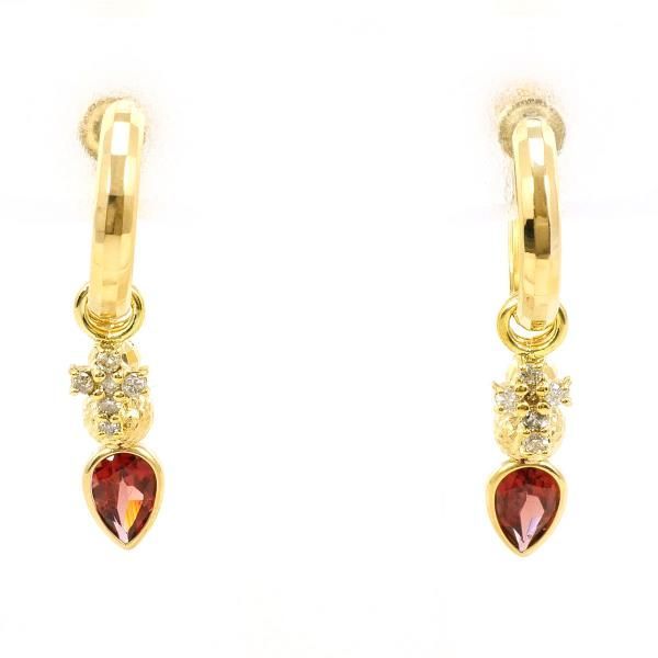 K18YG イヤリング clip-on earrings ガーネット ダイヤ 0.05 ×2 総重量約2.5g