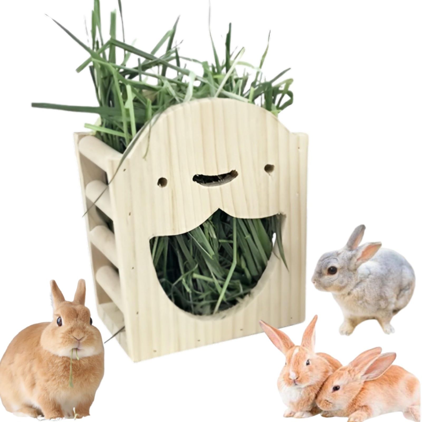 ウサギ 木製 干し草 ディスペンサー ハムスター 動物用 ペット用 食器 餌 ウサギ 木製 干し草ディスペンサー ハムスター 小動物用 ペット