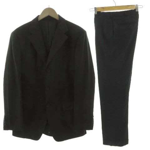 バーバリーブラックレーベル BURBERRY BLACK LABEL スーツ Super100’S ジャケット テーラードカラー シングル 3B パンツ スラックス ツータック 裾ダブル 日本製 ウール 格子柄 ブラック 黒 グレー 38L