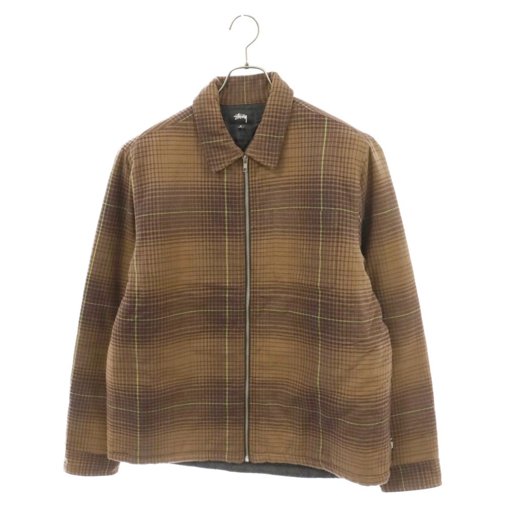STUSSY (ステューシー) チェック ジップアップ 中綿 ジャケット ブルゾン ブラウン