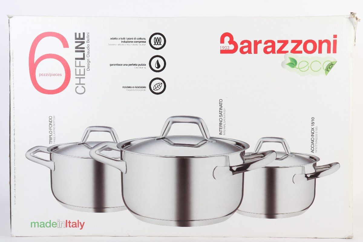 訳あり Barazzoni 両手鍋 蓋 6点セット 163906 CHEF LINE ステンレス  