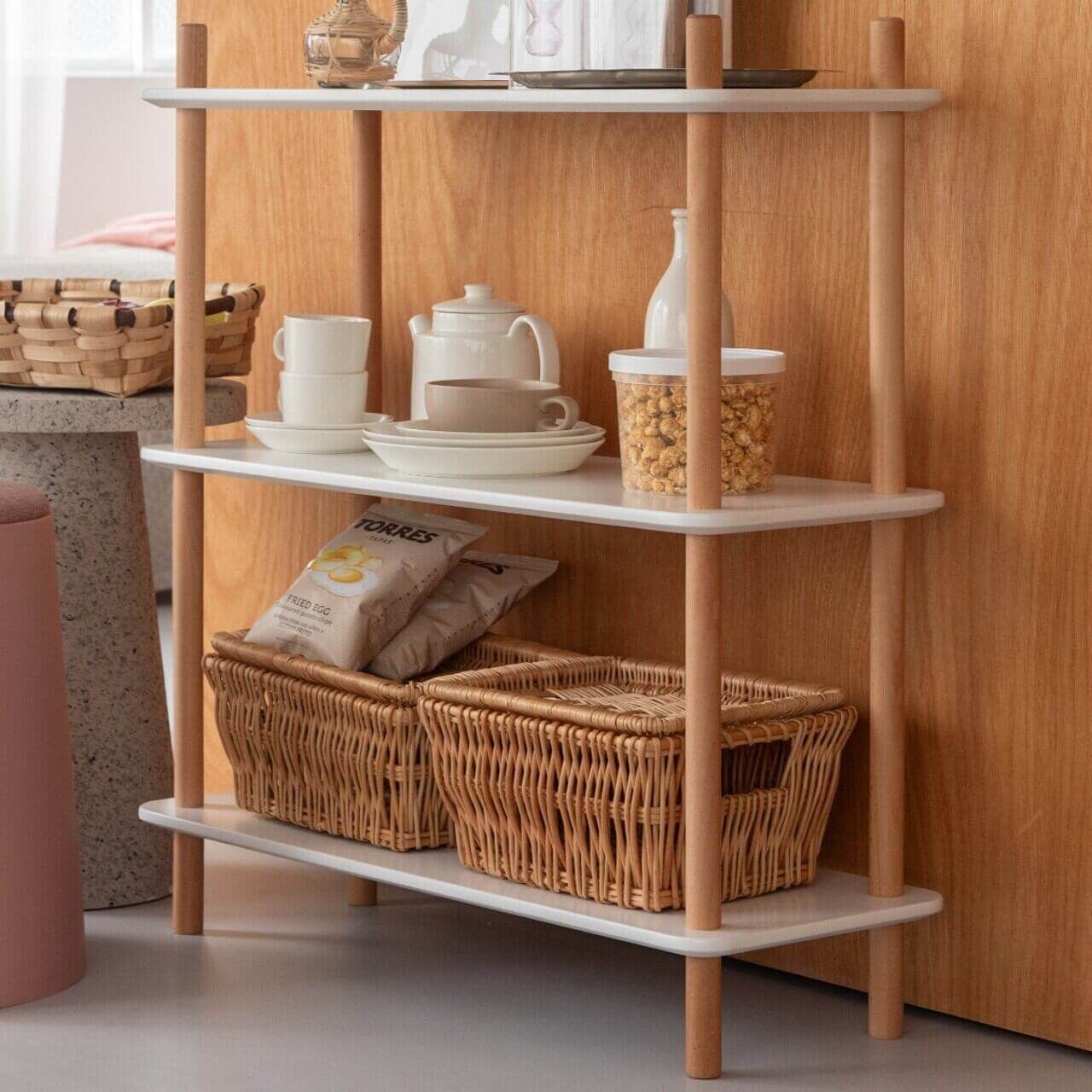 本州 3段ラック ラック オープンタイプ 3段 ホワイト ナチュラル シンプル W80×D30×H85.5