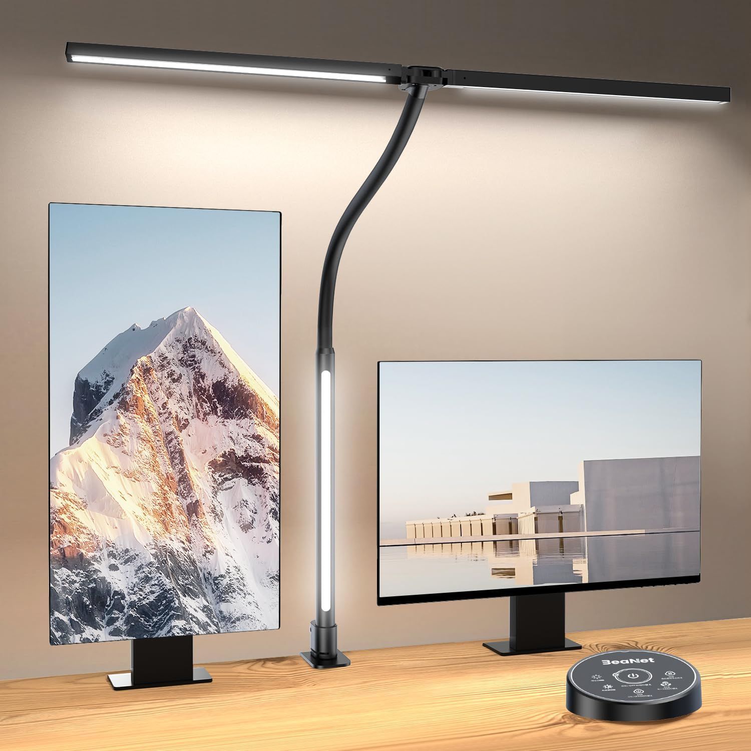 新着商品 スタンドライト 多角度調節 幅広 24W PSE認証済 卓上 電気スタンド 目に優しい クランプ 5段階調光調色 読書|勉強|仕事 無線リモコン 3光源 環境補助光 独立制御 2000Lx ブラック LED デスクライト BNT-DEL03
