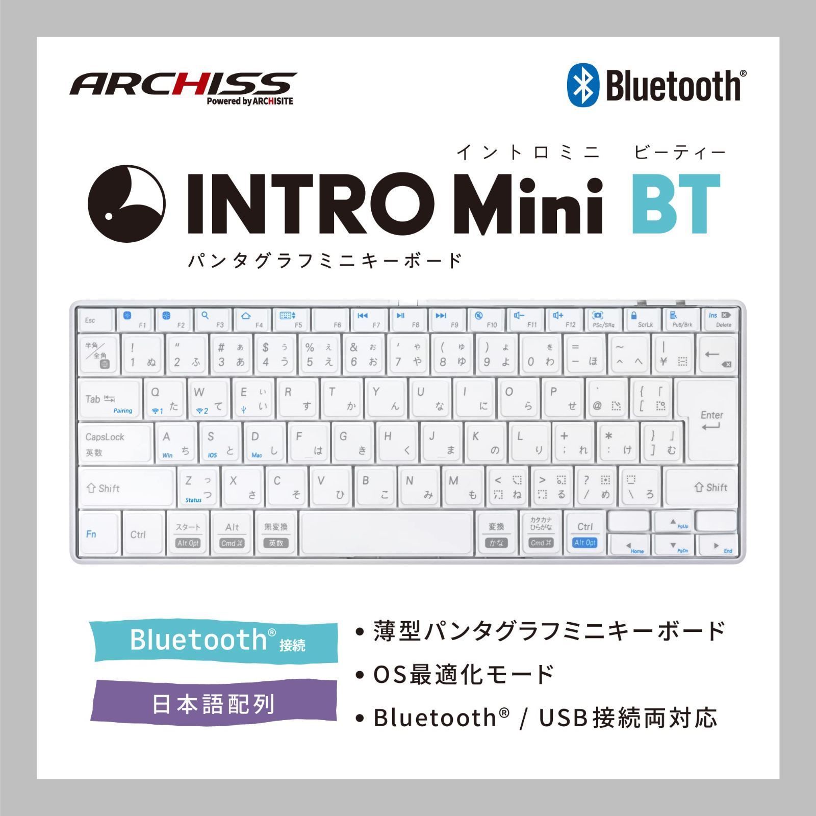 【数量限定】ARCHISS INTRO Mini BT パンタグラフキーボード 日本語85キー ホワイト Bluetooth (R) 5.0 USB-C 有線両対応 AS-PKMD85J-WHA