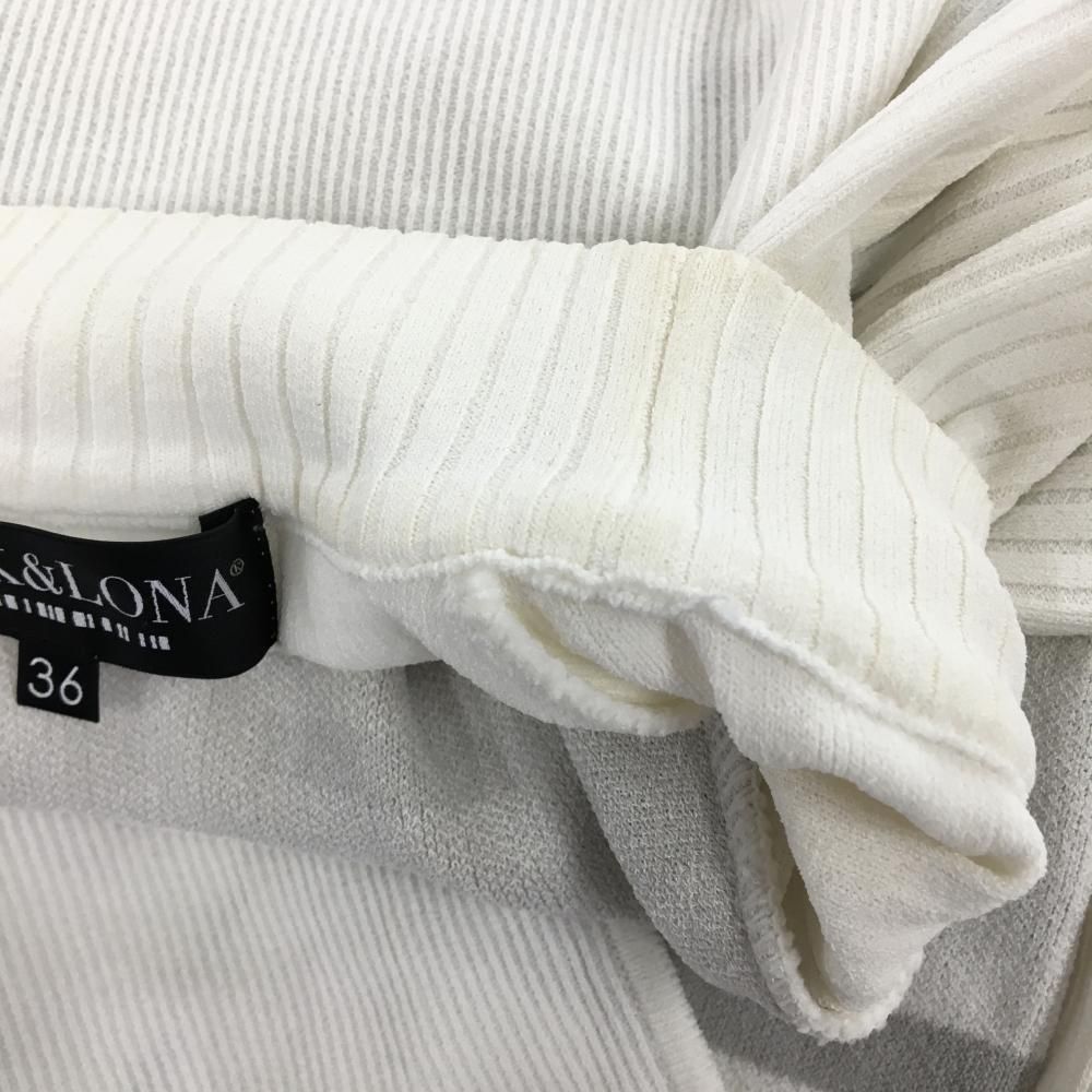 マークアンドロナ♡ハイネックニット マークアンドロナ ハイネックセーター 白×グレー 一部総柄