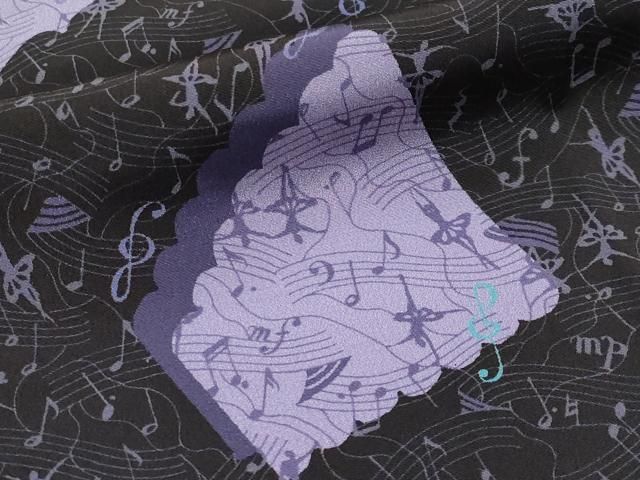 平和屋本店□上質な長襦袢 無双仕立て 楽器 音符 バレリーナ 黒地