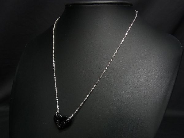 ■極美品■ LALIQUE ラリック クリスタル×SV925 ハート ネックレス ペンダント アクセサリー レディース ブラック系 AH9326kZ