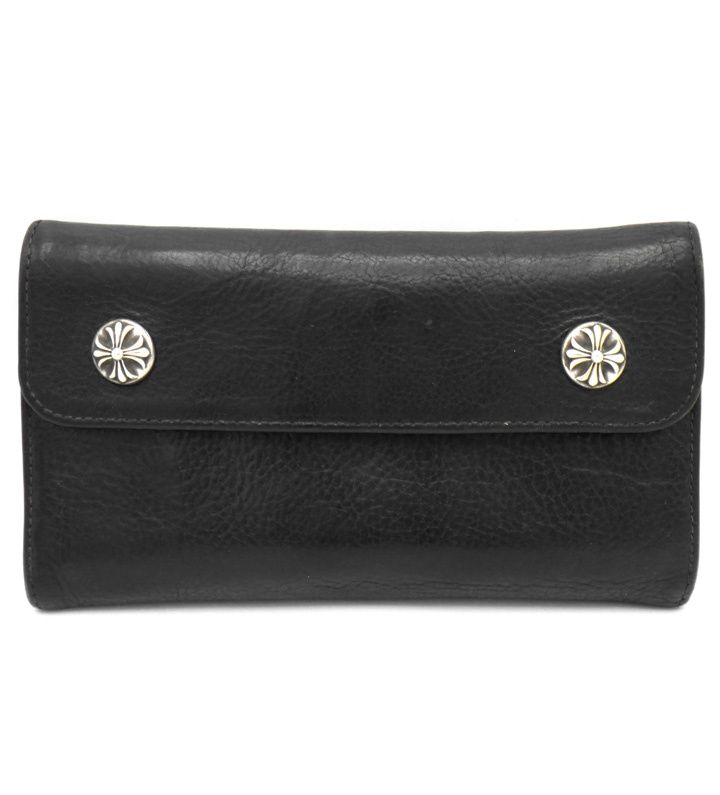 クロムハーツ　ウォレット　WAVE クロムハーツウェーブウォレットクロスボタンブラックヘビー