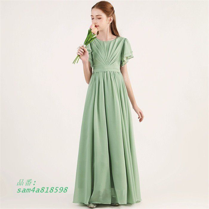 期間限定出品 ドレス 発表会 結婚式 女の子 ピアノ発表会 シフォン コンクール 110 120 子供 ロング 半袖 ロングドレス 160 140 ワンピース 130 150 フォーマル am4a818598