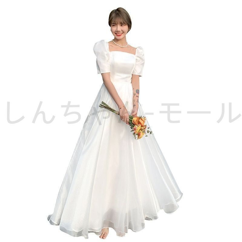ボリューム袖　パフスリーブ サテン 二次会 前撮り ウェディングドレス ボリューム袖 パフスリーブ サテン 二次会 前撮り ウェディングドレス