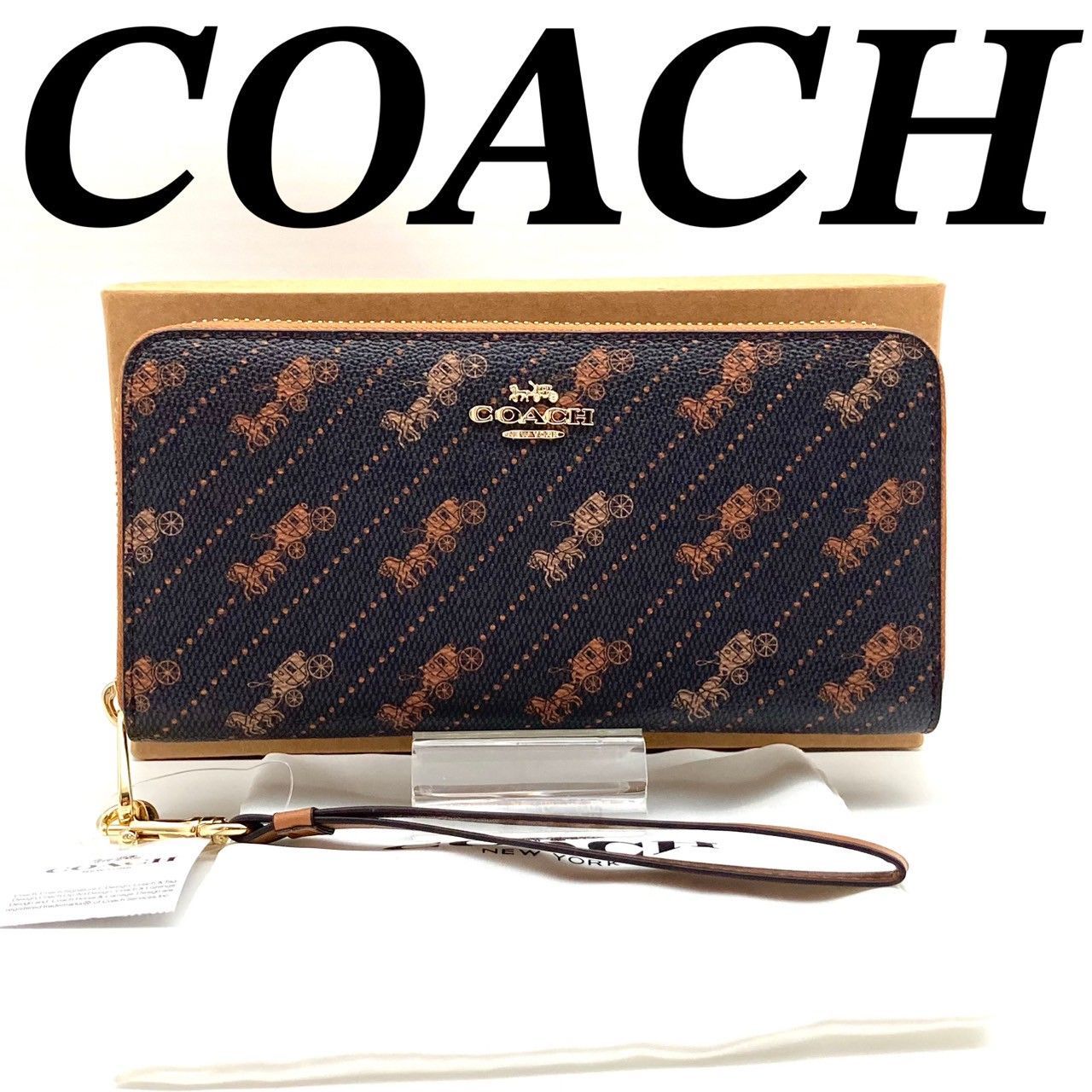 コーチ 長財布 ロングウォレット レザー ベージュ ネイビー 未使用 70924 コーチ 長財布 ロングウォレット レザー ベージュ ネイビー 未使用