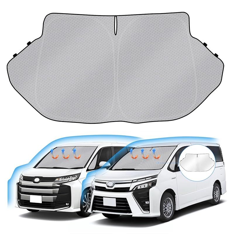 J-PREMIS トヨタ ヴォクシー ノア 80系 フロントガラス サンシェード VOXY NOAH 80 車用サンシェード 三角窓付き UVカット 遮光シェード 日よけ ハンドルサンシェード 遮光 断熱 暑さ対策 車中泊 折り畳み式 ハニカム設計 収納袋 1