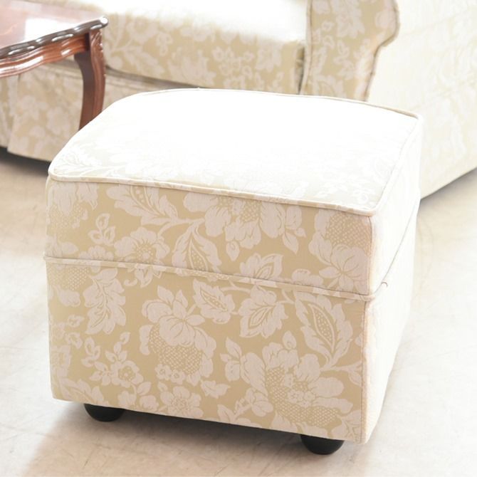 オットマン スツール シャンパンゴールド 花柄 ファブリック 腰掛け ドマーニ エレガント ヨーロピアン 北欧 4004