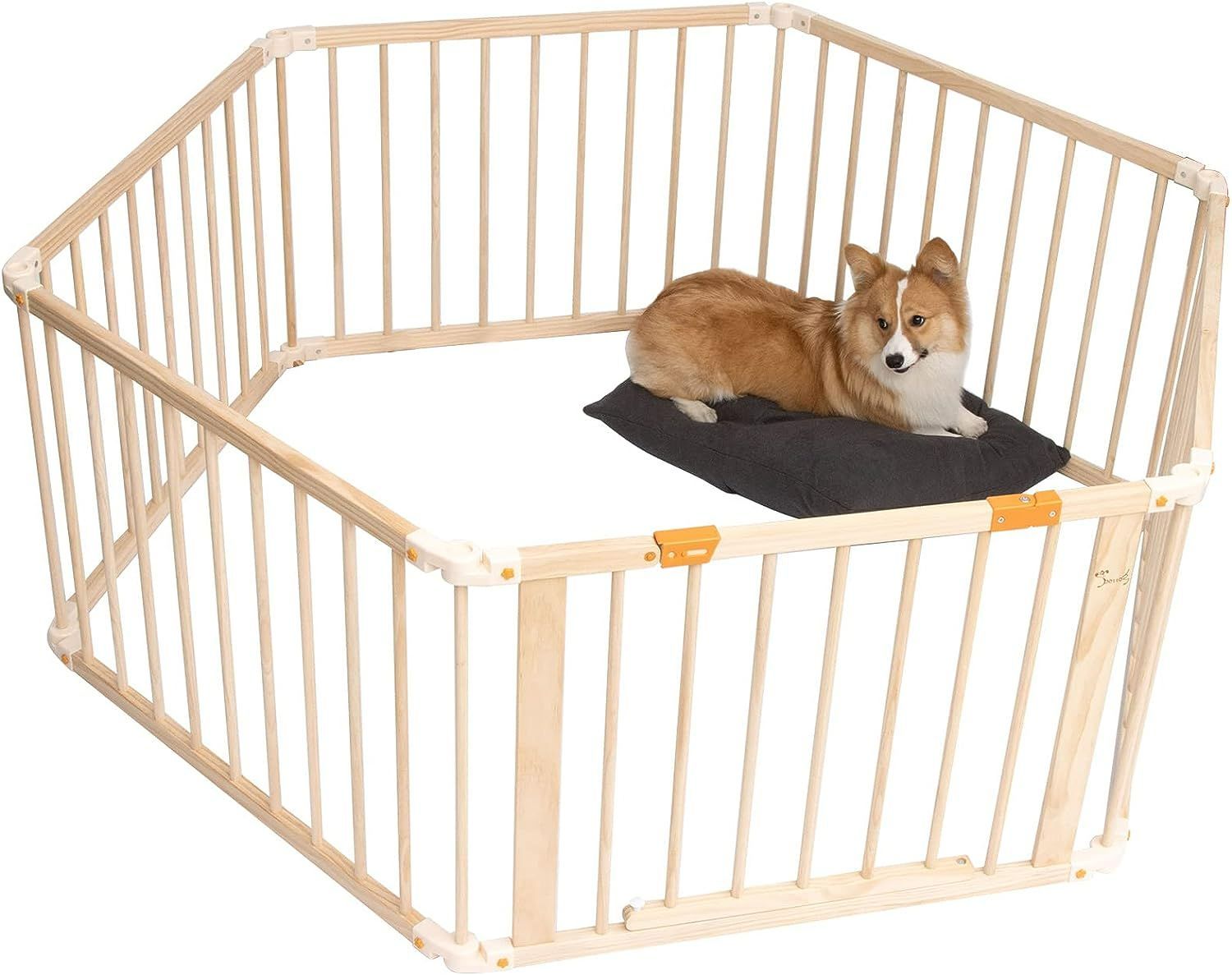 犬 サークル 木製 室内 大型犬 サークル 折りたたみ 小型犬 猫 うさぎ 小動物用ゲージ パネル6枚 高さ66cm 形組み換え ジョイント式 ダブルロック 折りたたみサークル取扱説明書付き