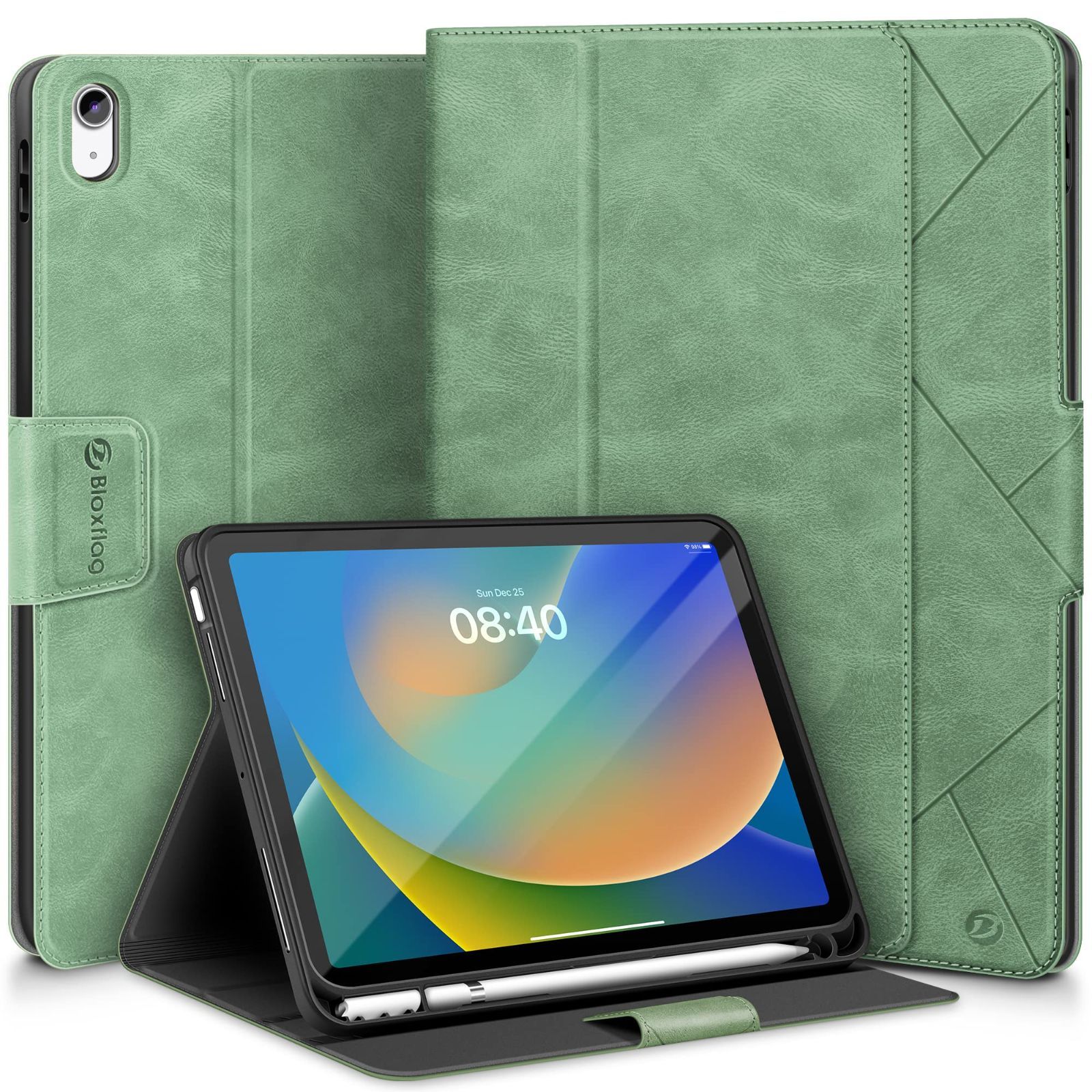 人気商品】カバー 10.9インチ 10世代 iPad iPad オートスリープ機能 ペンホルダー付き PUレザー (Green) マグネットクラスプ  カードポケット付き 2022 ケース 第10世代 BloxFlag