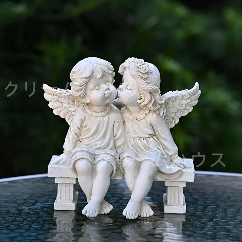新しい未使用 天使 男の子女の子のキス像 置物 ヴィンテージ